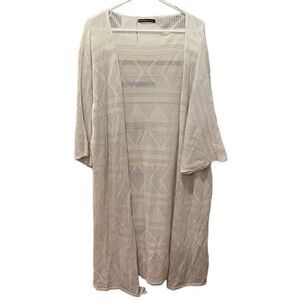 Summum Woman Duster Womens L/XL Open Weave Geometric Print Off White Open Front